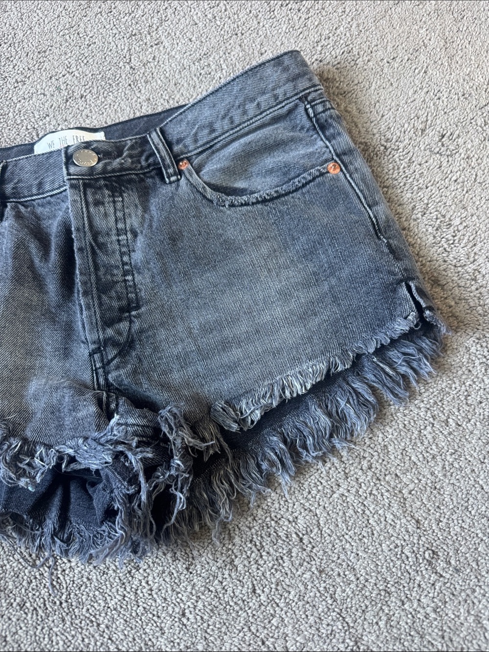 We The Free Free People High Rise Frayed Hem Denim Cutoff Shorts Gray SIZE 27 - Picture 2 of 7